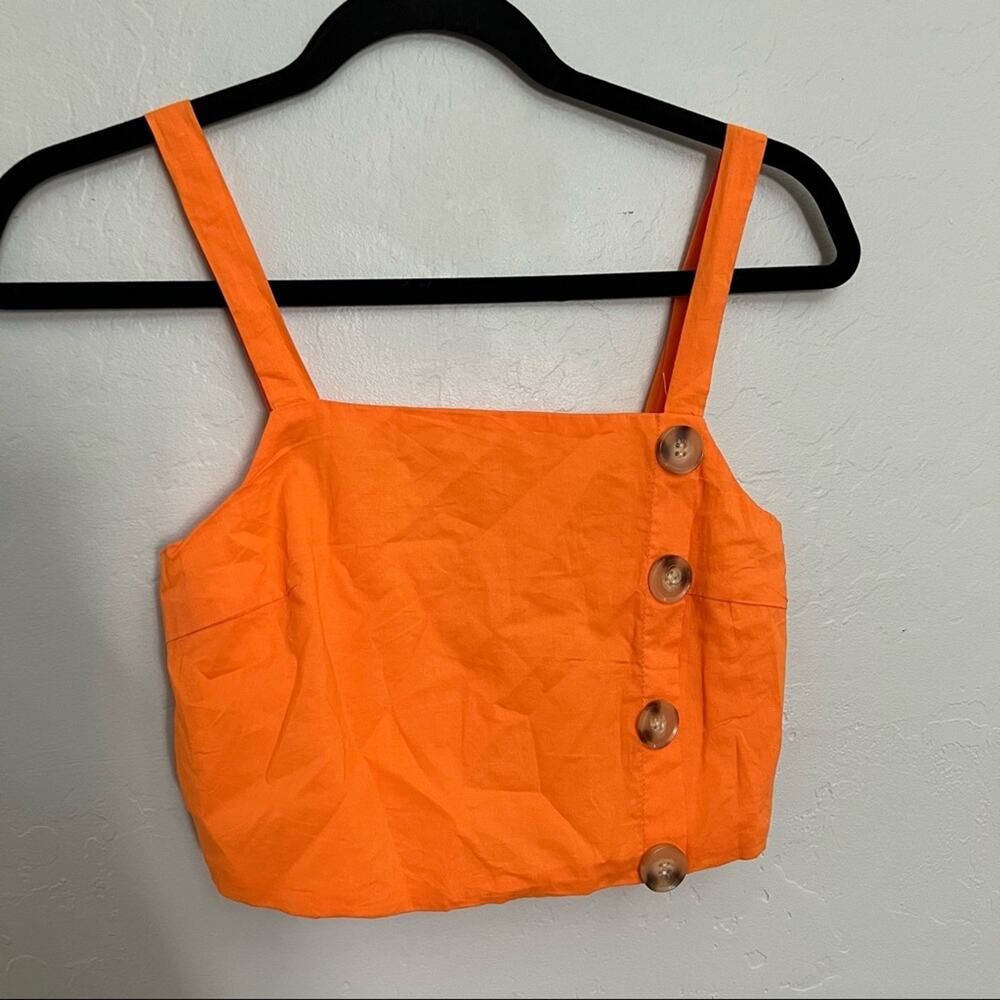 Polly Orange Crop Tank with Button Detail